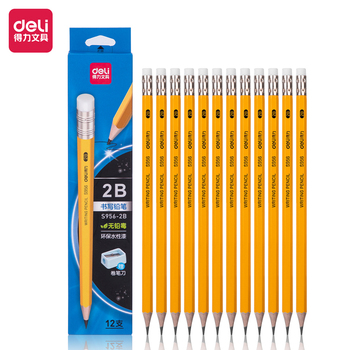 得力 S956-2B 黄杆办公皮头2B铅笔 2B 190mm 黄色 S956-2B