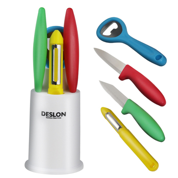 德世朗 厨房工具五件套 水果刀、面包刀、开瓶器、刨刀、刀座