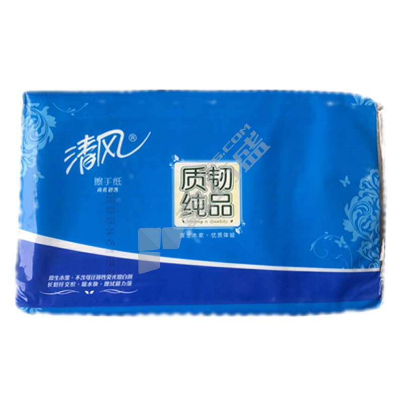 清风 B915A 质韧纯品三折全压花擦手纸 单层 200张 200张/包 20包/箱 225*230mm