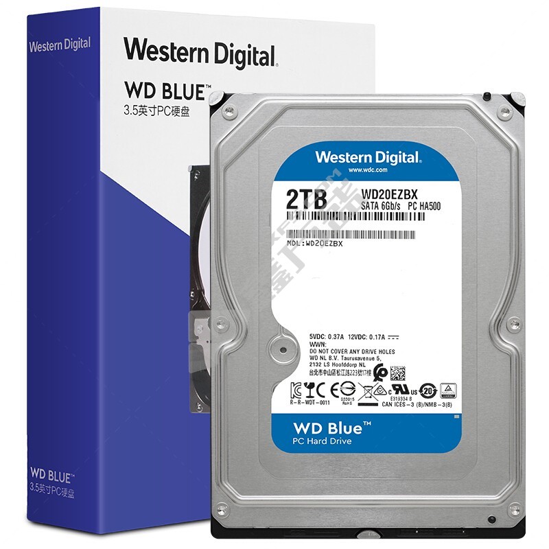 西部数据 蓝盘台式机械硬盘 2T 银色 SATA WD20EZBX