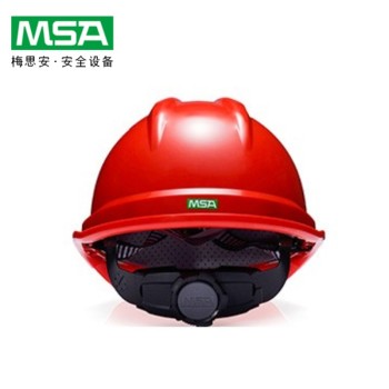 梅思安 PE带孔豪华型一指键安全帽 配C型下颌带 10146567 V型 透气型 红色