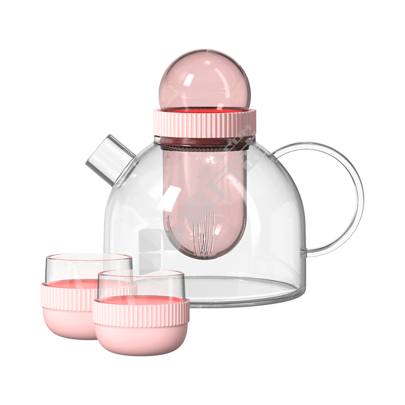吻吻鱼 GT-U81TS 半径茶壶 茶壶800ml 水杯95ml 樱花粉 GT-U81TS