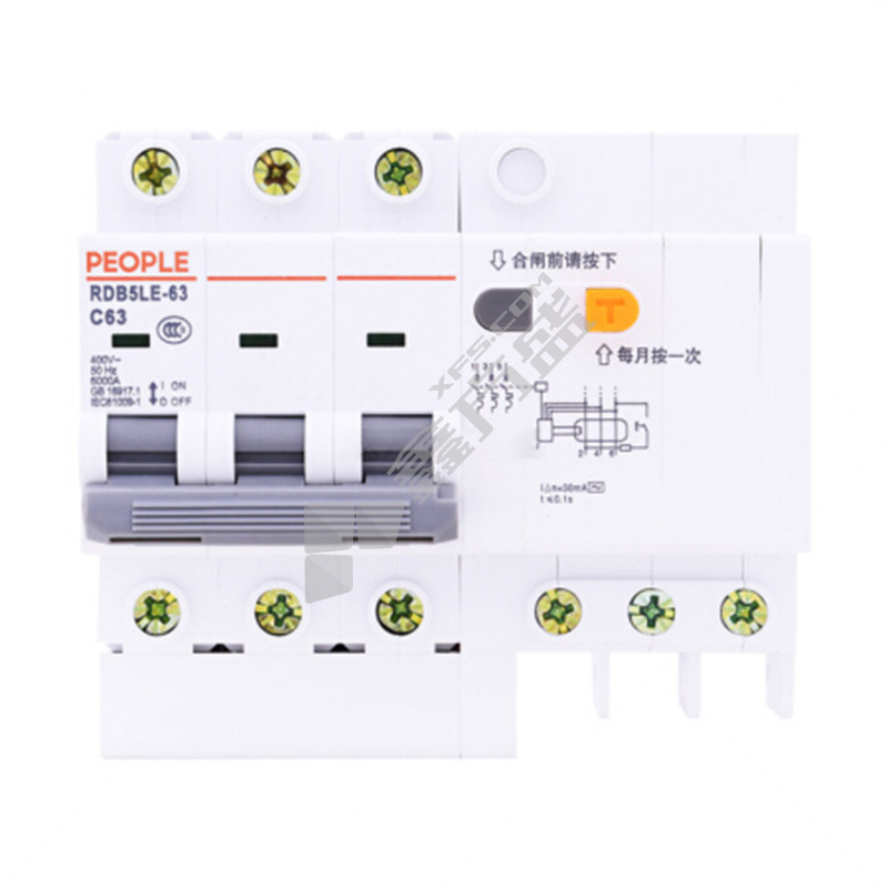 人民电器 中国人民 电器微型漏电断路器 RDB5LE-63系列3P+N RDB5LE-63系列3P+N 3P+N 50A 50mA