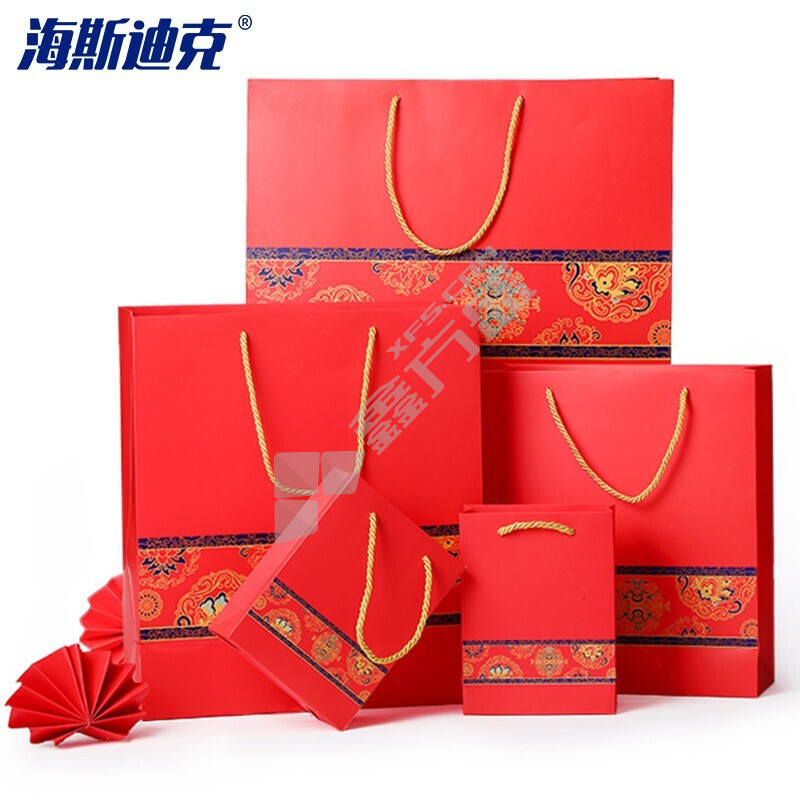 海斯迪克 HK-109 红色手提纸袋中国风包装袋 横款 45*15*35cm(5只)