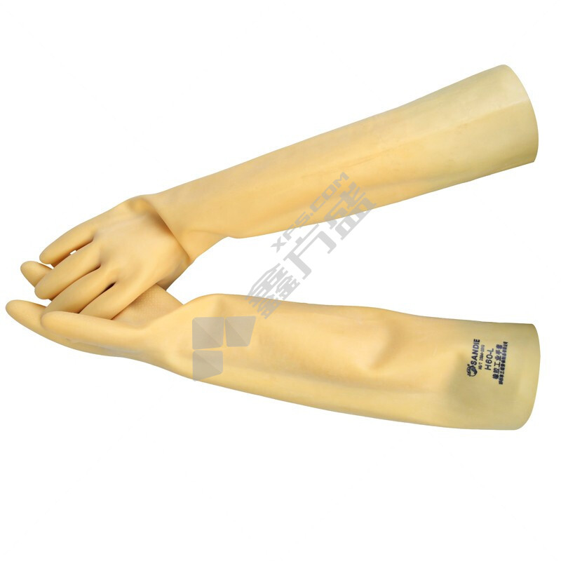 三蝶 H型有粉黄色工业乳胶耐酸碱手套 H型 31cm 黄色 乳胶