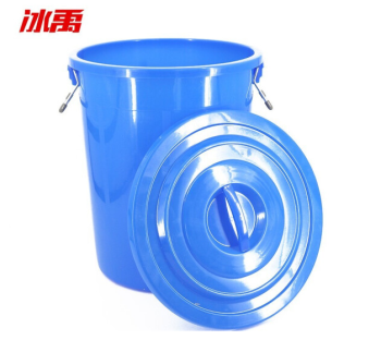 冰禹 BYA-112 大号加厚塑料圆桶 蓝色带盖60L