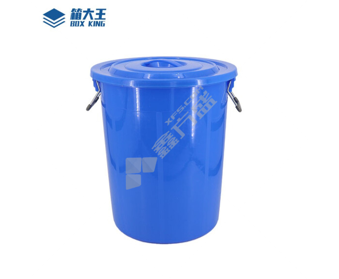箱大王 Xlj-02 大号加厚塑料圆桶 蓝色带盖100L