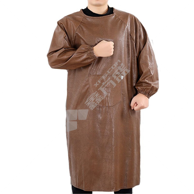 海斯迪克 防水围裙 加长加大皮质防油长袖皮罩衣 HKQS-22 棕色