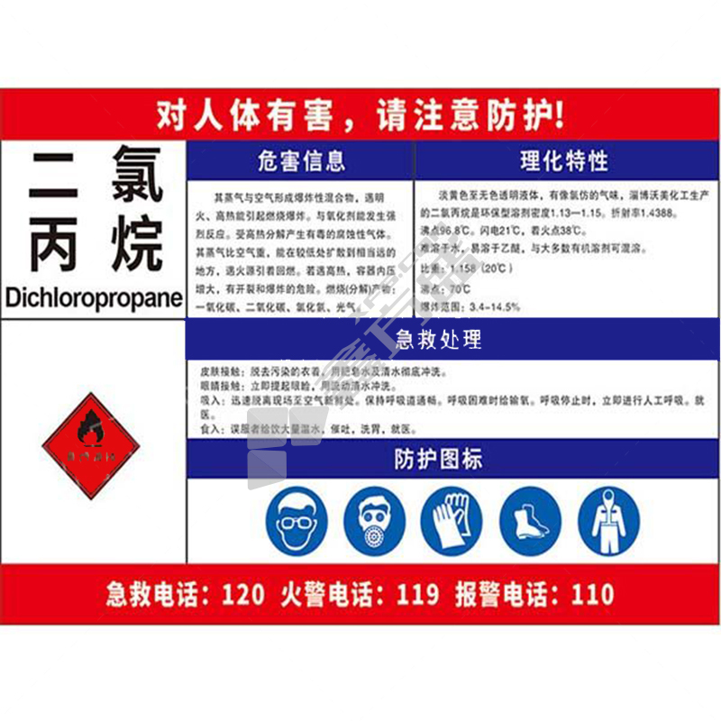 标识牌专家 职业病危害告知卡7 700×500mm 二氯丙烷