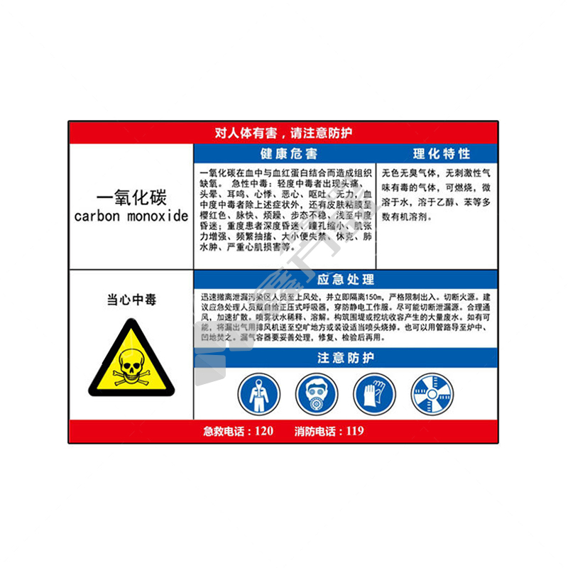 标识牌专家 职业病危害告知卡17 QSA024B1 400×320mm 一氧化碳