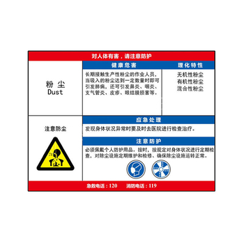 标识牌专家 职业病危害告知卡 粉尘 QSA006C1 400×320mm 粉尘