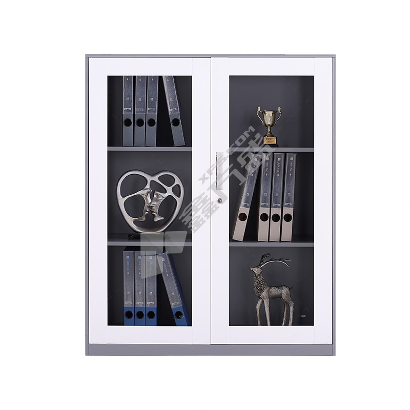 企诺 铁皮柜 玻璃门矮柜文件柜 900*400*1090mm 灰白色