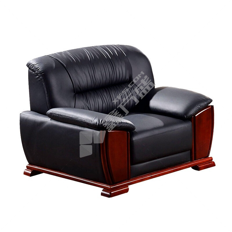 企诺 简约现代单人沙发经典商务办公家具 皮质/红木黑/1100*850*900mm