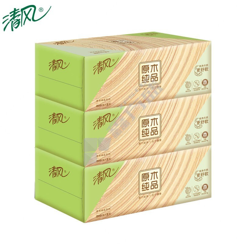 清风 餐巾纸 2层 200抽 200抽/盒 3盒/提 B338C2 206*195mm