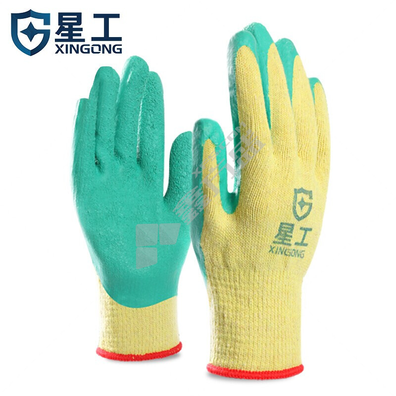 星工 浸胶防滑耐磨手套 XGS-J1 均码 黄纱绿胶