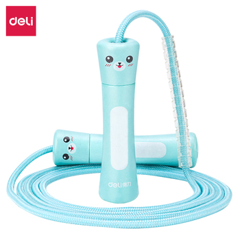 得力deli 18702实木手柄跳绳 棉绳 单根装 18702 蓝 单根装 棉绳 蓝