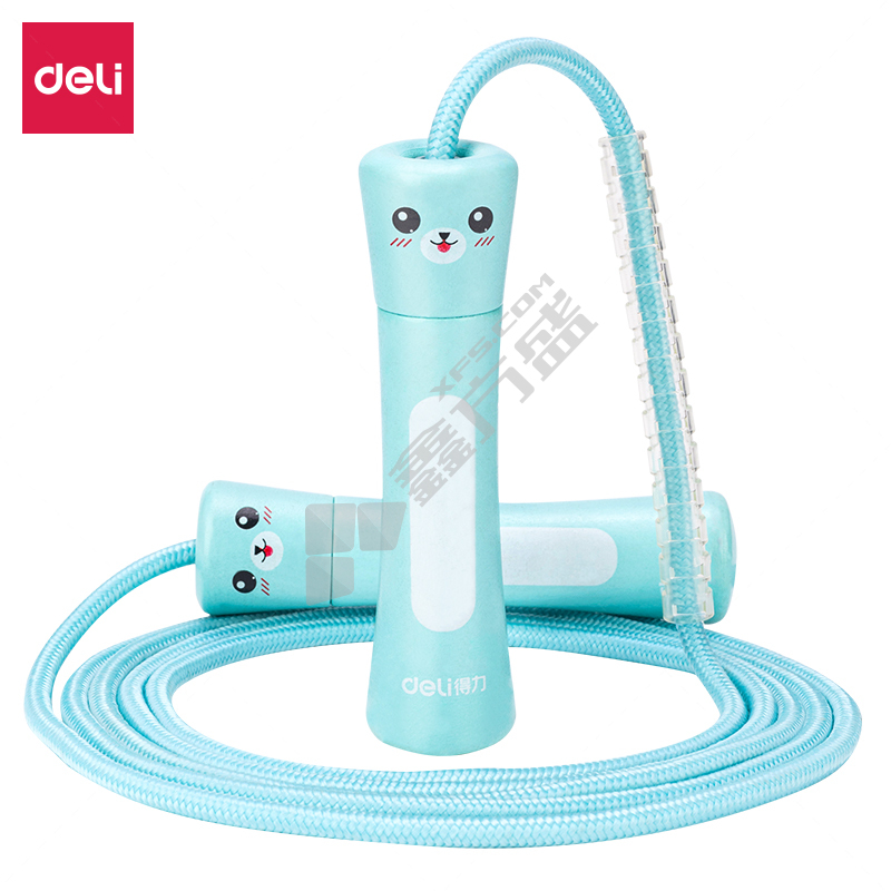 得力deli 18702实木手柄跳绳 棉绳 单根装 18702 蓝 单根装 棉绳 蓝