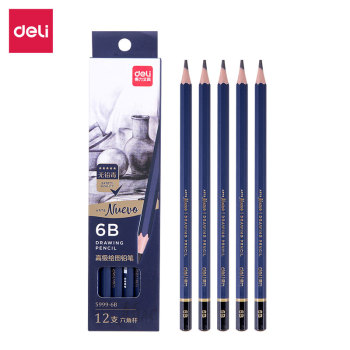 得力deli S999 高级绘图铅笔 12支彩盒装 S999-6B 12支彩盒装6B  蓝 蓝 6B