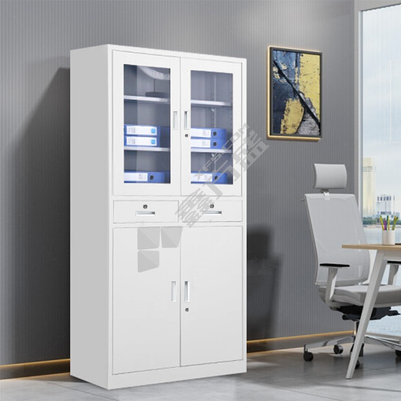 花都 HDW-B24 二明斗对开玻璃柜 1800*900*390mm 0.8mm 白色 HDW-B24