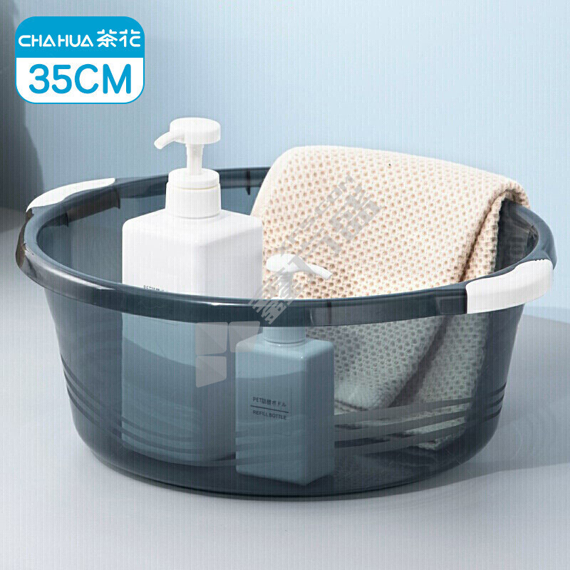 茶花 03421K 35cm把手防滑盆 蓝灰