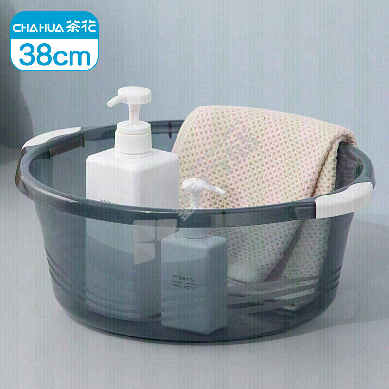 茶花 03431K 38cm把手防滑盆 蓝灰