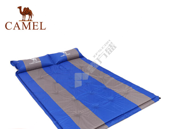 骆驼 户外防潮带枕双人自动充气睡垫 A8W05002 195cm*130cm*3cm 宝蓝拼灰