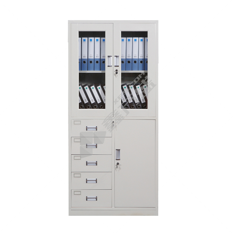 悦山 偏五斗文件柜 850*390*1800 灰白色