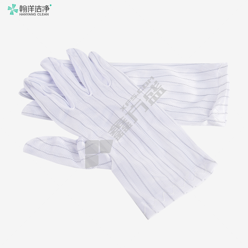 翰洋洁净 耐磨薄款条纹双面防静电手套 白色 H-6007 L码