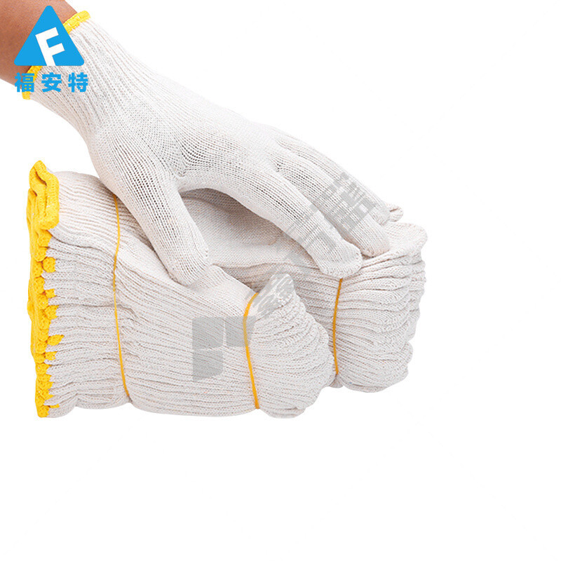 福安特 灯罩棉纱线劳保手套 10针 60g 白色绿边 12付/包