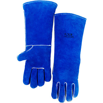 威仕盾 G-2054 牛二层皮防火线加长电焊手套 XL 45cm 彩蓝色