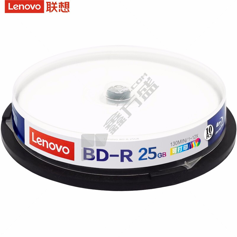 联想 BD-R 蓝光空白光盘 6-12速25GB 桶装10片 可打印
