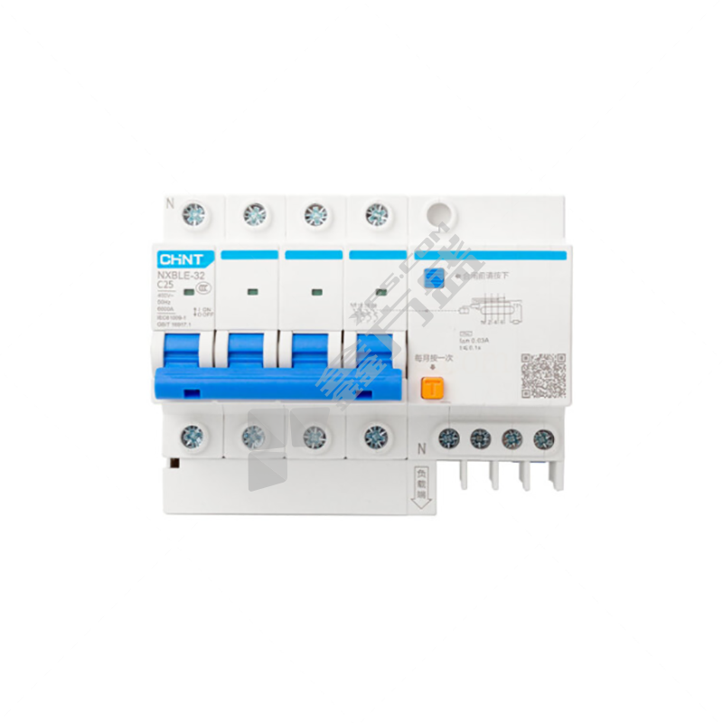 正泰 NXBLE-32 小型漏电断路器3P+N NXBLE-32 3P+N C25 30mA 6kA C 25A 30mA 3P+N 6kA