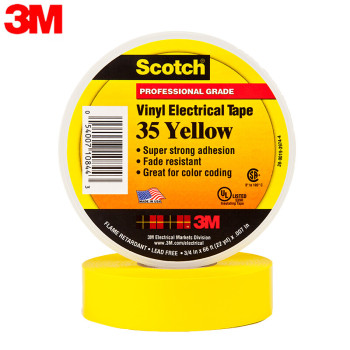 3M Scotch 电气PVC绝缘胶带 35#黄色19mm×20.1m厚0.177mm