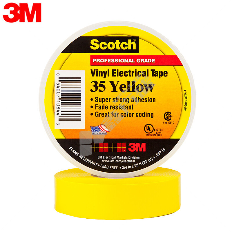 3M Scotch 电气PVC绝缘胶带 35#黄色19mm×20.1m厚0.177mm