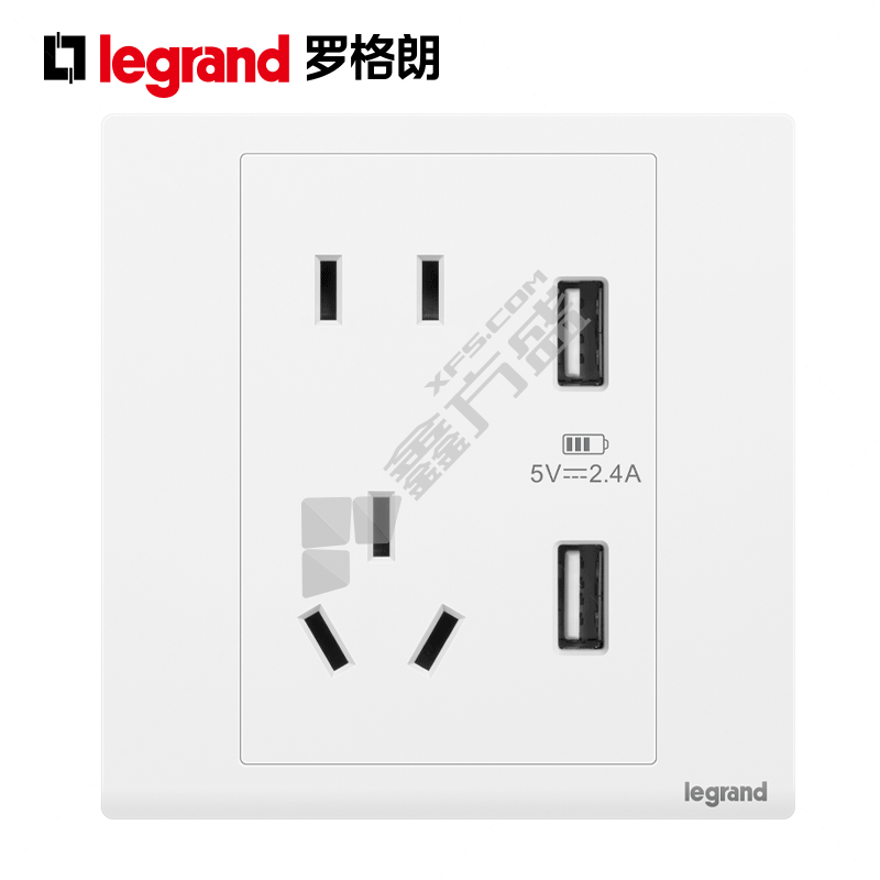 罗格朗 双USB充电五孔插座 博蕴