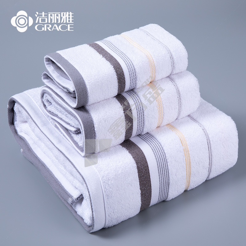 洁丽雅 6411-MFY 纯棉舒适吸水浴巾面巾方巾套装 34*34cm 灰色 100g 6411-MFY