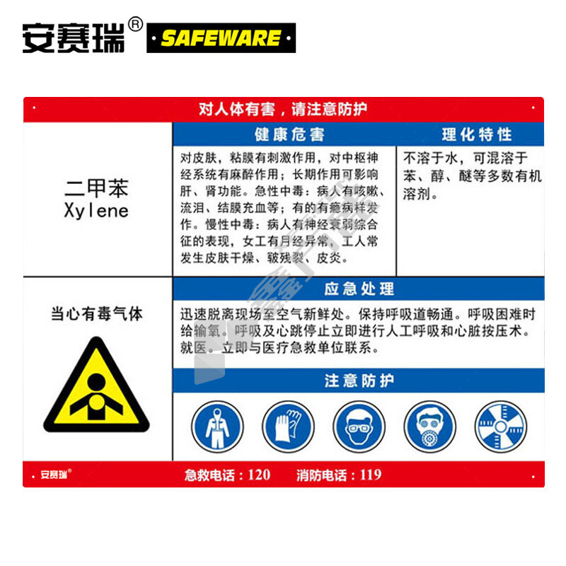 安赛瑞 14588 化学品安全周知卡 14588 60×45cm 二甲苯