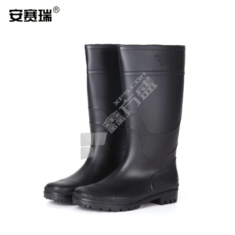 安赛瑞 黑色高筒PVC塑胶雨鞋 16061 39码 黑色