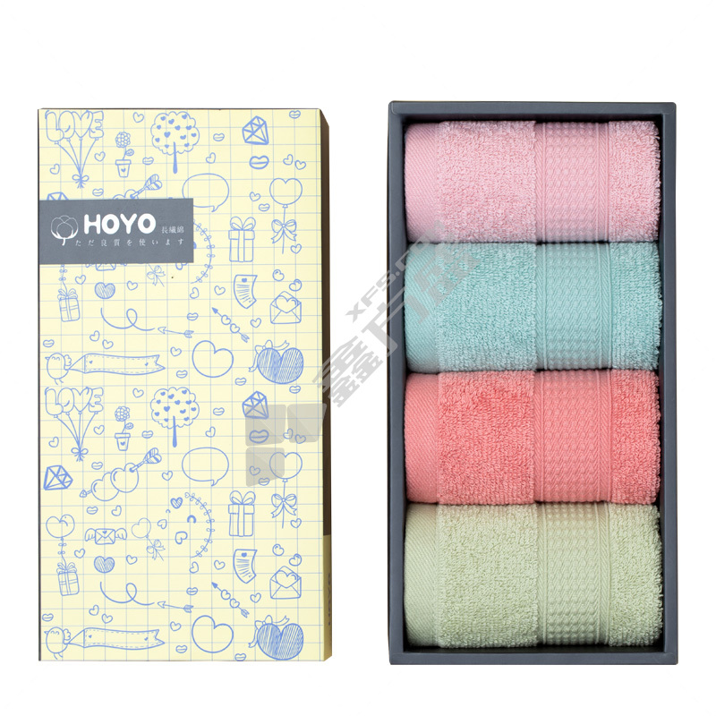HOYO 7152 臻品方巾四件套手绘童趣礼盒 33*33cm 纯白色、乳白色、浅咖色、深咖色 45g 7152