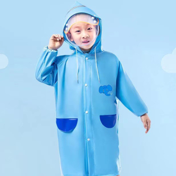 谋福 双帽檐带书包位儿童雨衣 XL 蓝色小象
