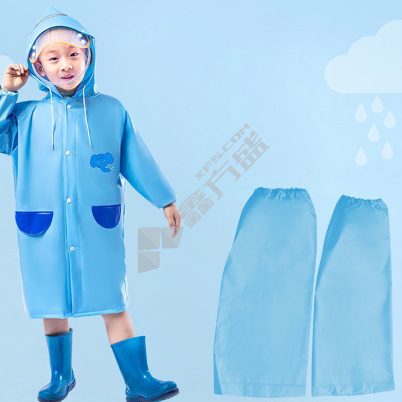 谋福 帽檐反光条大书包位儿童雨衣 2XL 蓝色小象