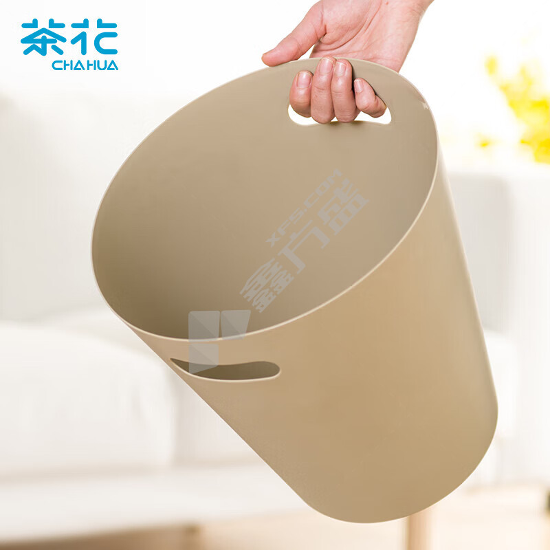 茶花 卫生间废纸篓客厅厨房垃圾桶 8.3L 21*21*21cm 灰黄 1525