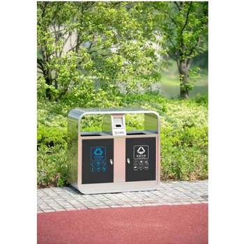 公园景点户外双分类不锈钢垃圾桶 60L 88*38*90cm 不锈钢色