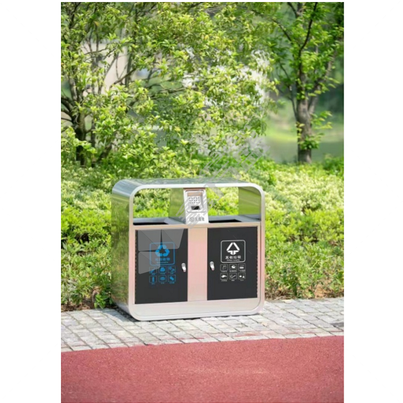 公园景点户外双分类不锈钢垃圾桶 60L 88*38*90cm 不锈钢色