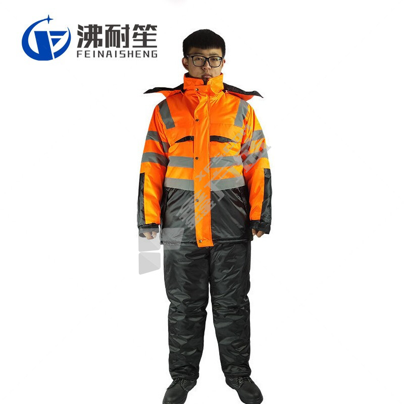 沸耐笙 冬季防风抗寒保暖冷库防护棉服上衣 175（XL） 黑橘 FNS-00891