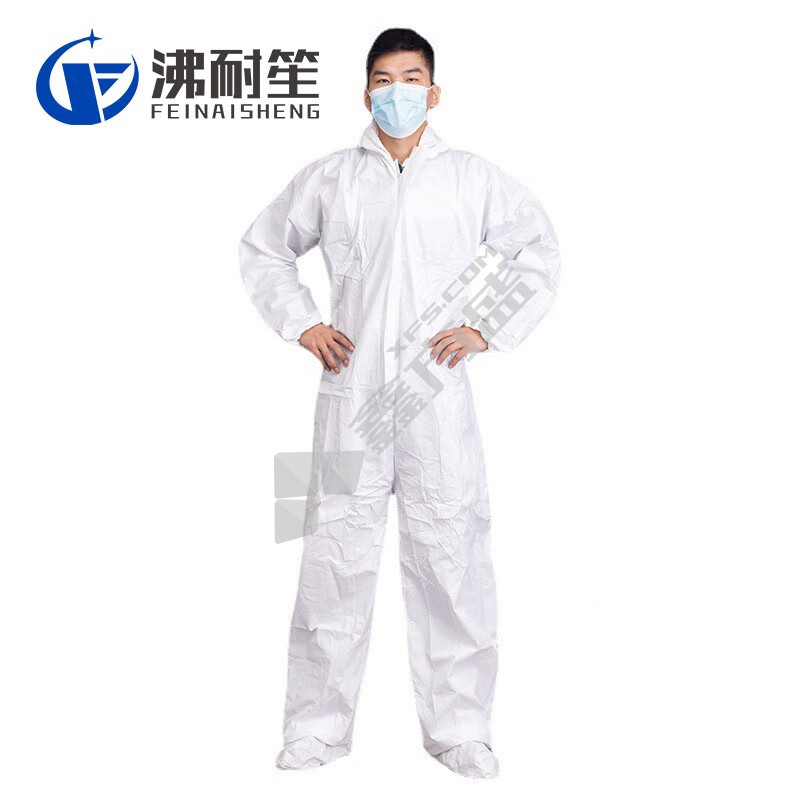 沸耐笙 一次性连体带帽脚SF透气膜防护服 XL 白色 FNS-02252-60g加厚款无脚