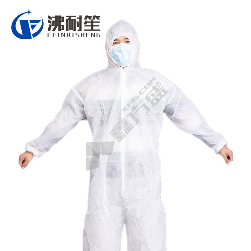 沸耐笙 一次性防护服连体带帽无尘防护服 均码 白色 FNS-02274-贴条SF透气膜60g加厚款无脚