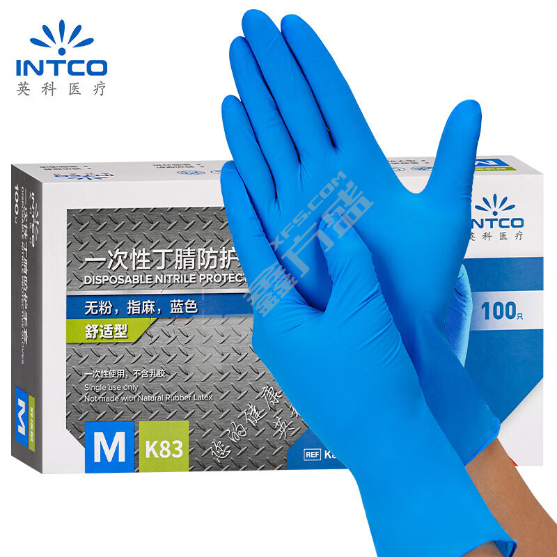英科 5.0g加厚型一次性丁腈防护手套 L码 蓝色  K88-1001