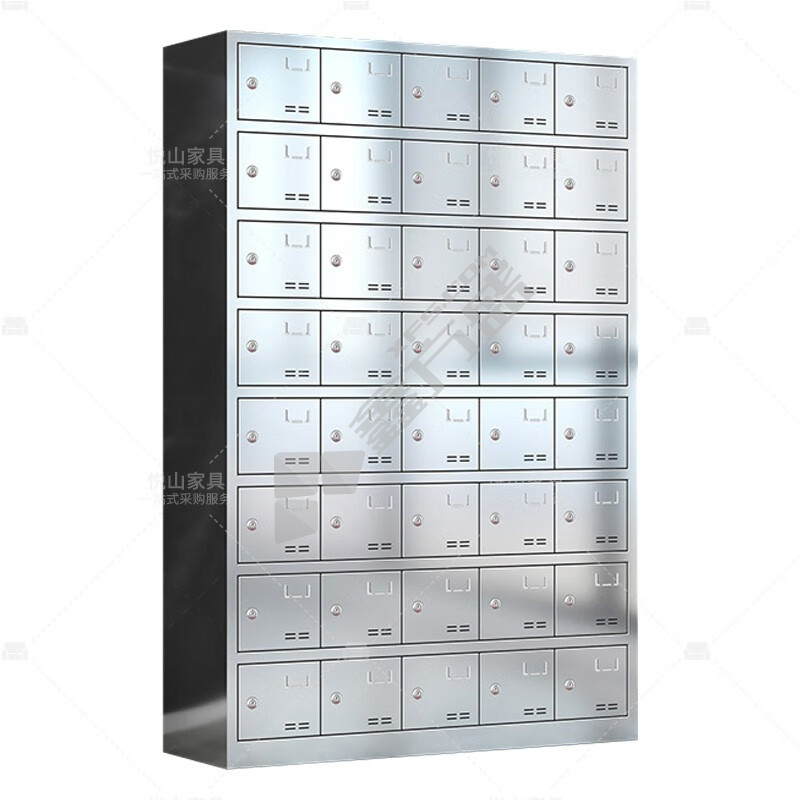 悦山 201不锈钢 40门钥匙锁餐具碗柜食堂员工多门储物柜 YSOA11fo40mw201y 120*30*180cm 银色