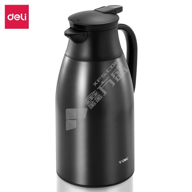 得力 LL104玻璃镀铜内胆保温壶 1.6L 黑色 LL104